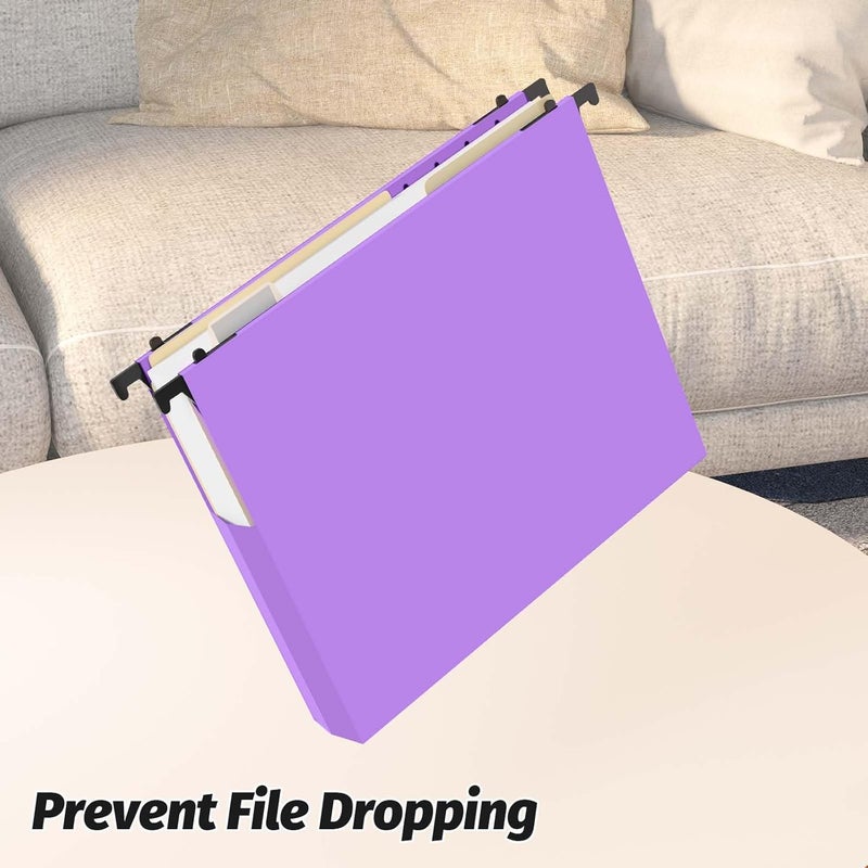 SHUTEX Extra Capacity Plastic Hanging File Folders,12 Pack Reinforced Expanding Hang Folder Letter Size,Accordian Pocket,Heavy Duty 2 Inch Expansion,Hanging Folder Organizer for Office Home,Purple - Image 4